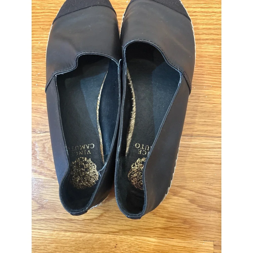 Vince Camuto Black Leather Espadrille Flats‎ Slip On Shoes Womens Size 9.5